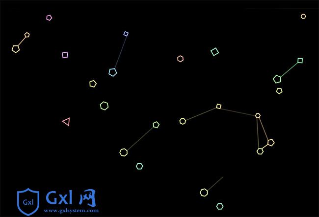 HTML5几何图形碰撞磁力动画特效